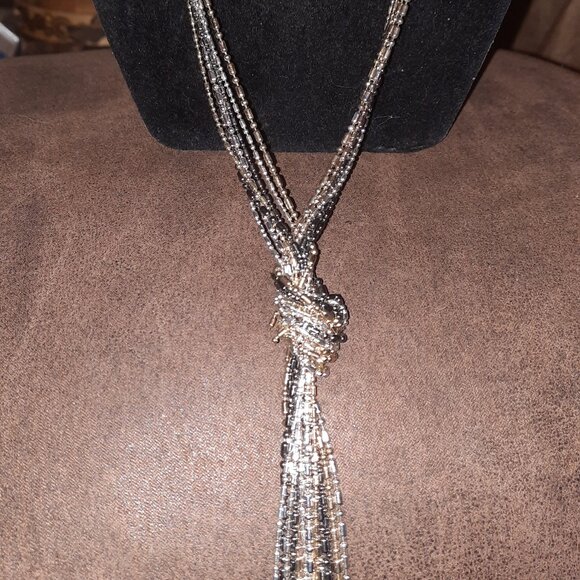 Tri color knotted multistrand necklace EUC women's costume silver black gold - Picture 5 of 13
